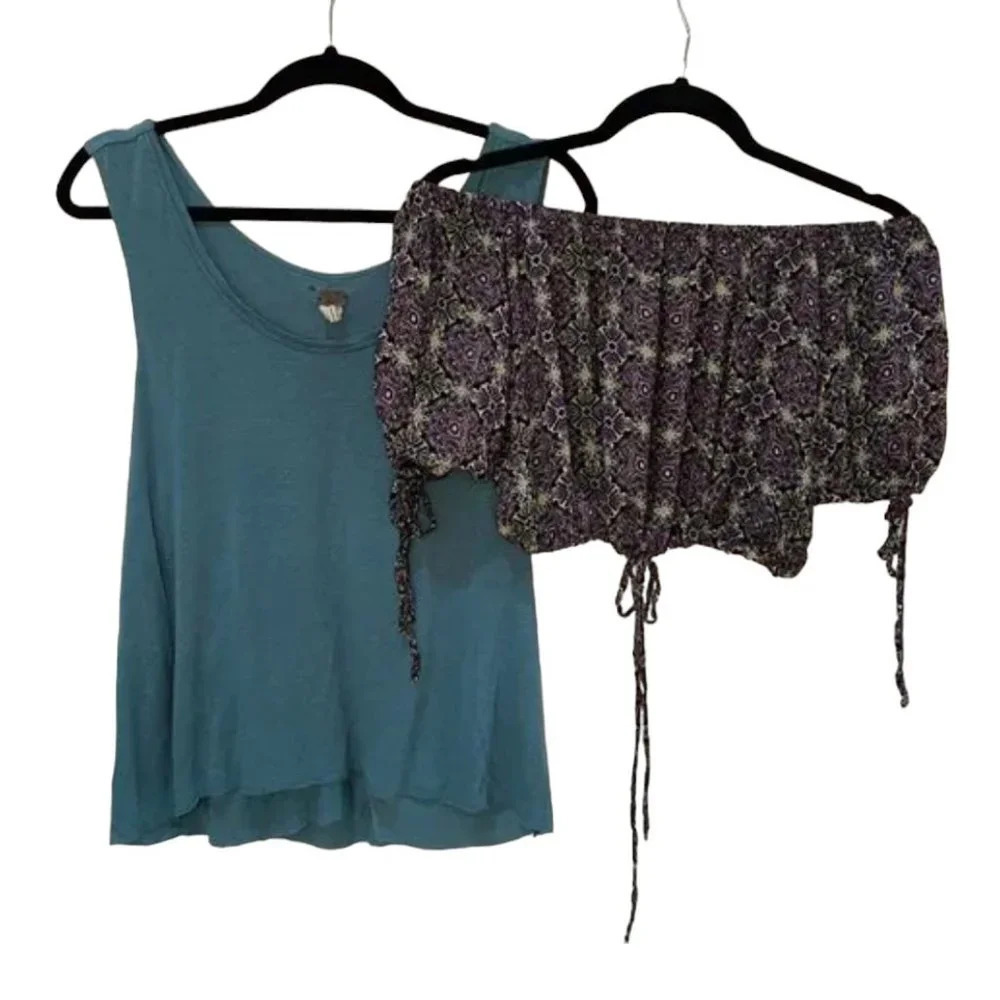 FREE PEOPLE Crop Off Shoulder Floral Top with BONUS WE THE FREE Tank - XS